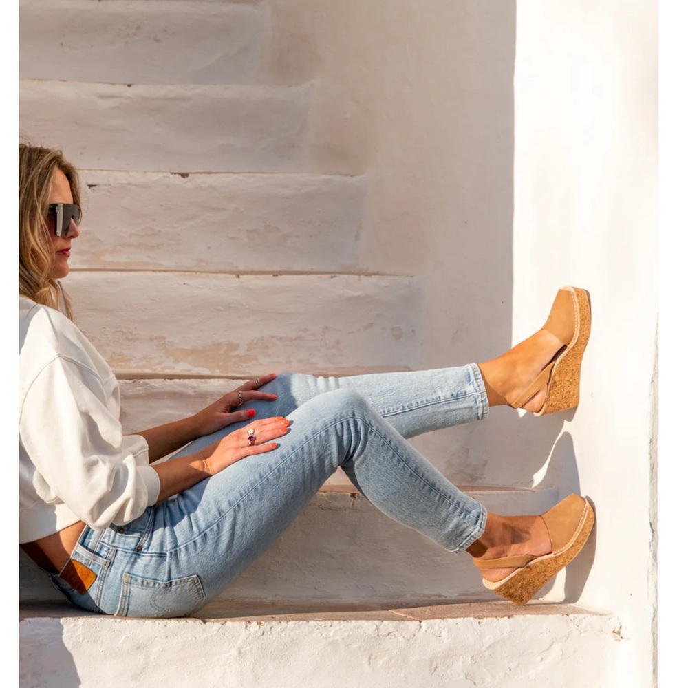 Tan Nubuck Cork Espadrille Wedge Slingback - Picture 7 of 16